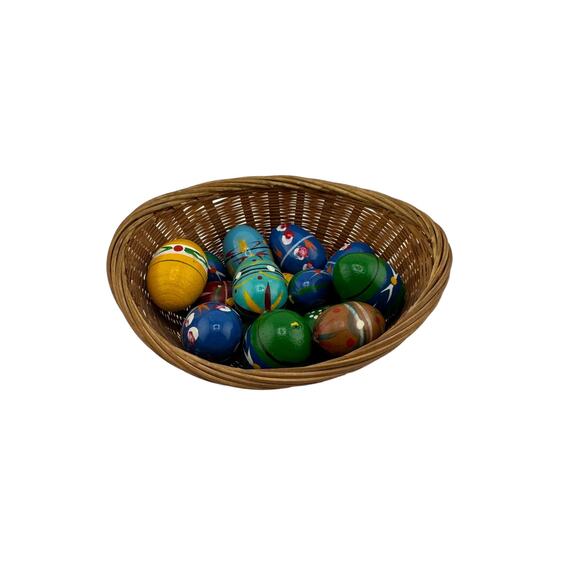 Assorted Wooden Hand Carved Hand Painted Easter Eggs Set of 15 - Picture 1 of 3